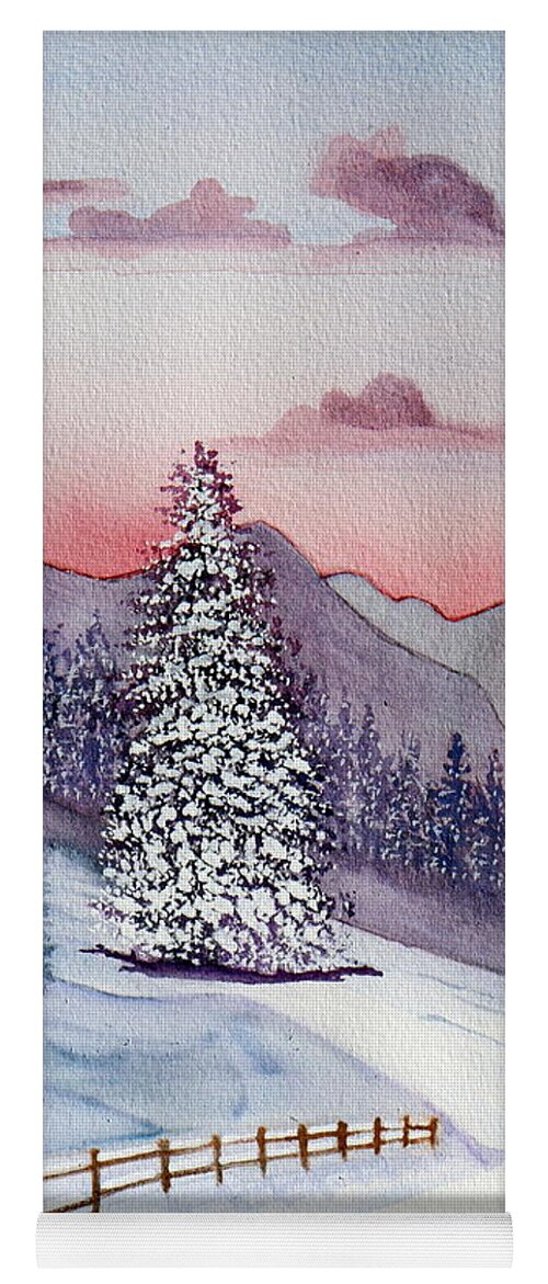 Landscape Yoga Mat featuring the painting Christmas Dawn Watercolor by Kimberly Walker