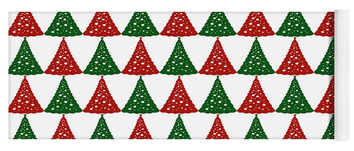Red Yoga Mat featuring the digital art Christmas Trees by Inspired Arts