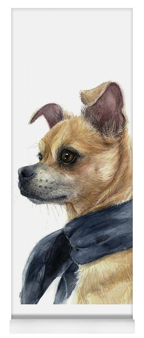 Chug Yoga Mat featuring the painting Chug Portrait Chihuahua Pug Mix by Olga Shvartsur