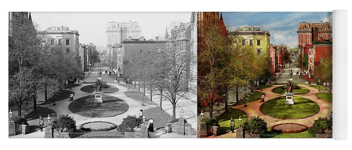Baltimore Yoga Mat featuring the photograph City - Baltimore MD - A walk in the park 1906 - Side by Side by Mike Savad