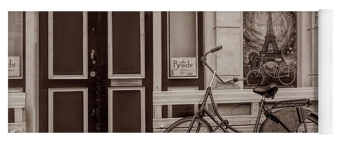 Amsterdam Yoga Mat featuring the photograph City Bike Downtown in Sepia by Debra and Dave Vanderlaan