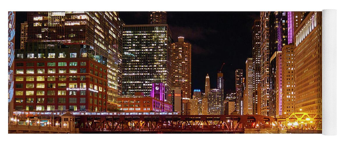 Chicago Yoga Mat featuring the photograph City Lights, City River by Todd Bannor