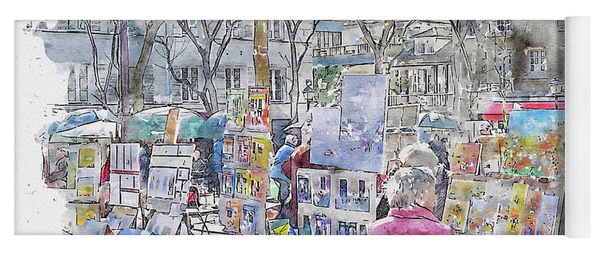 City Yoga Mat featuring the digital art City #watercolor #sketch #city #street by TintoDesigns
