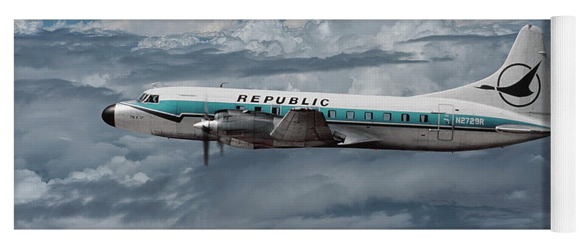 Republic Airlines Yoga Mat featuring the mixed media Classic Republic Convair CV-580 by Erik Simonsen