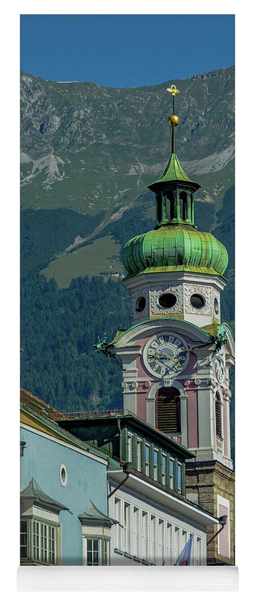Austria Yoga Mat featuring the photograph Clock Tower of Innsbruck by Marcy Wielfaert