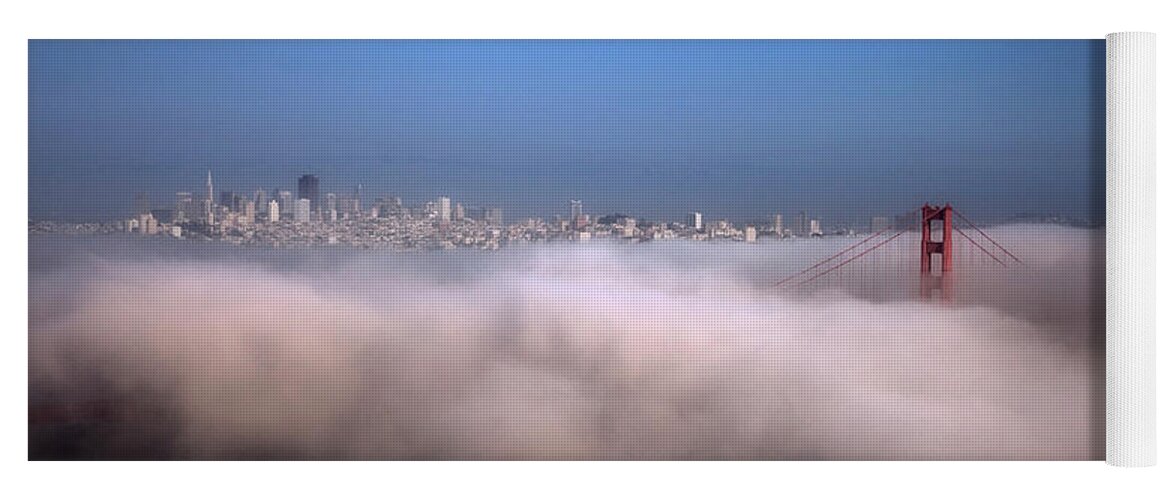 Estock Yoga Mat featuring the digital art Clouds & Golden Gate Bridge, Ca by Anna Serrano