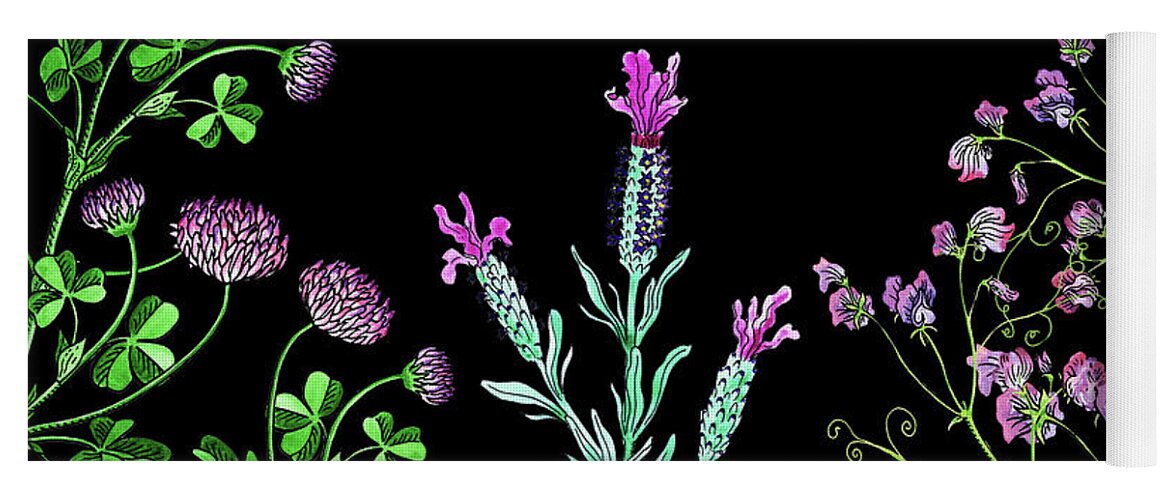 Lavender Yoga Mat featuring the painting Clover Lavender And Sweet Pea Wildflowers by Irina Sztukowski