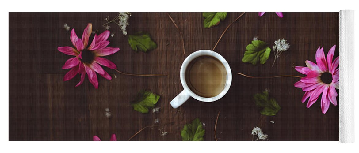 Coffee Yoga Mat featuring the photograph Coffee and Flowers by Adrian De Leon Art and Photography