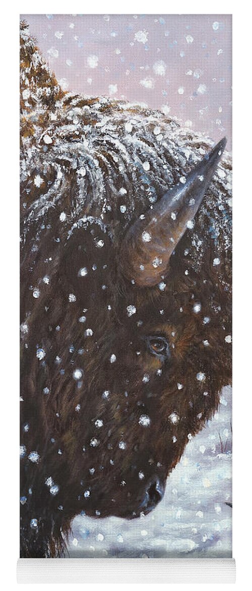 Bison Yoga Mat featuring the painting Cold Weather Cohorts by Kim Lockman