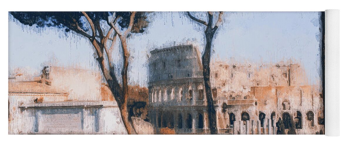 Roman Colosseum Yoga Mat featuring the painting Colosseum, Rome - 29 by AM FineArtPrints