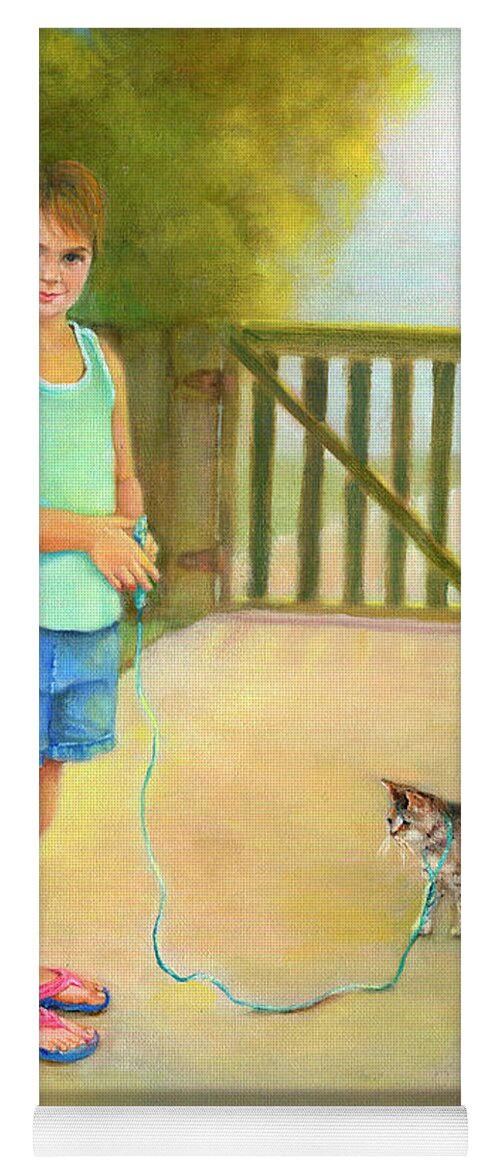 Girl Yoga Mat featuring the painting Come Along Kitty by Marlene Book