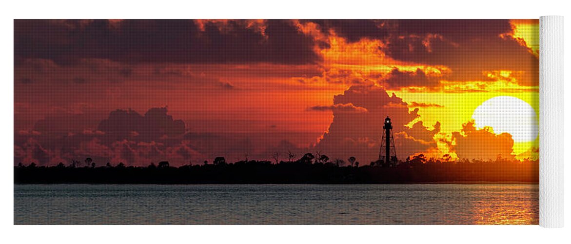 Lighthouse Yoga Mat featuring the photograph Competing With The Sun by Marvin Spates