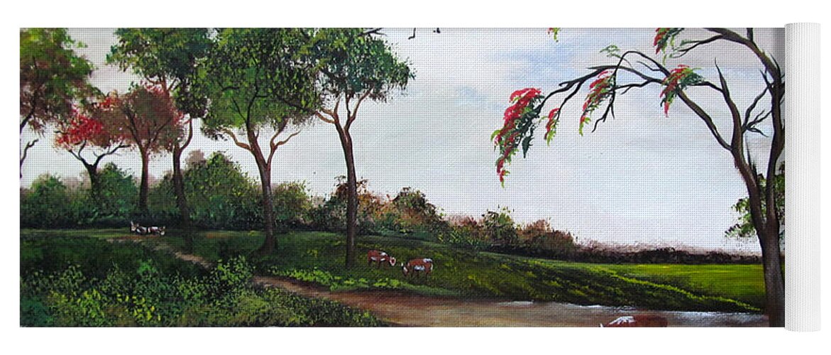 Flamboyant Tree Yoga Mat featuring the painting Cow Haven by Gloria E Barreto-Rodriguez
