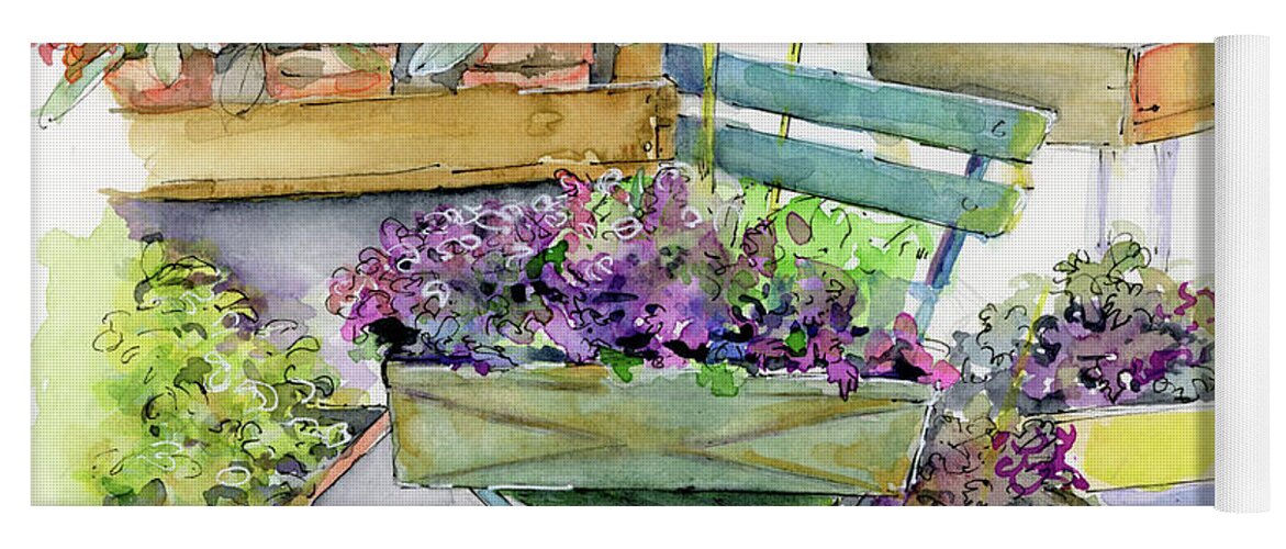 Flower Crates Yoga Mat featuring the painting Crates of Parisian flowers by Rebecca Matthews
