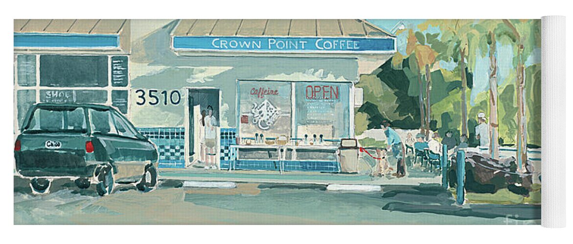 Crown Point Coffee Yoga Mat featuring the painting Crown Point Coffee Pacific Beach San Diego California by Paul Strahm