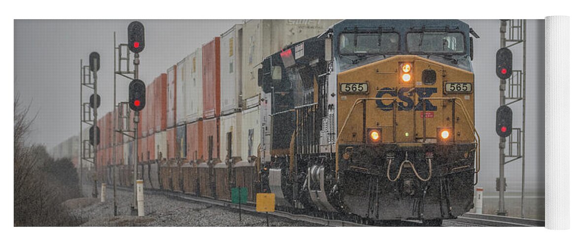 Railroad Yoga Mat featuring the photograph CSX hot intermodal Q029 by Jim Pearson