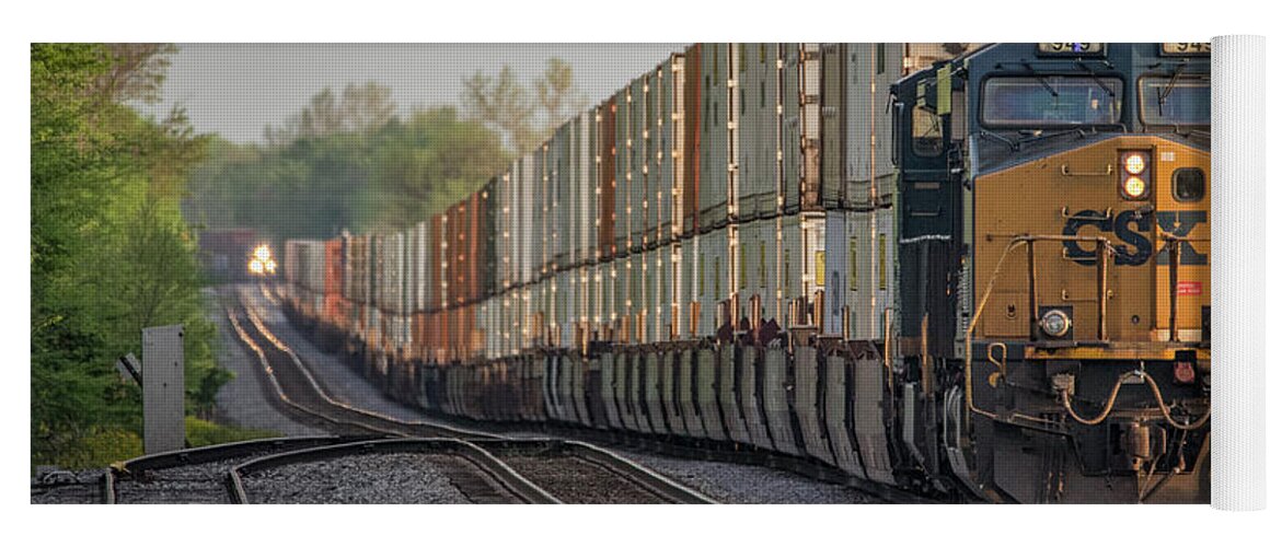 Railroad Yoga Mat featuring the photograph CSX Q028 as it and Q026 at Princeton IN by Jim Pearson