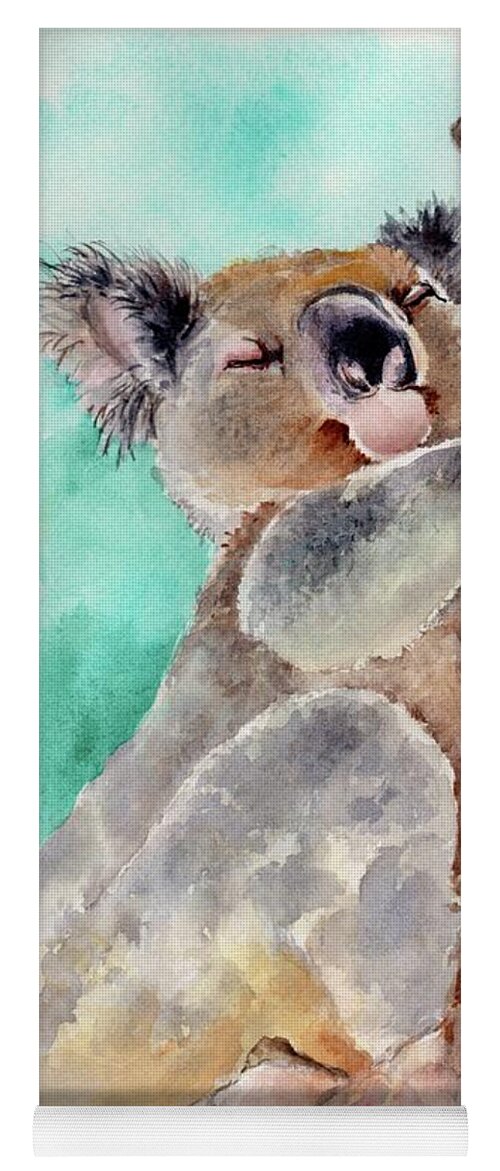 Koala Yoga Mat featuring the painting Cuddly Koala Watercolor painting by Chris Hobel