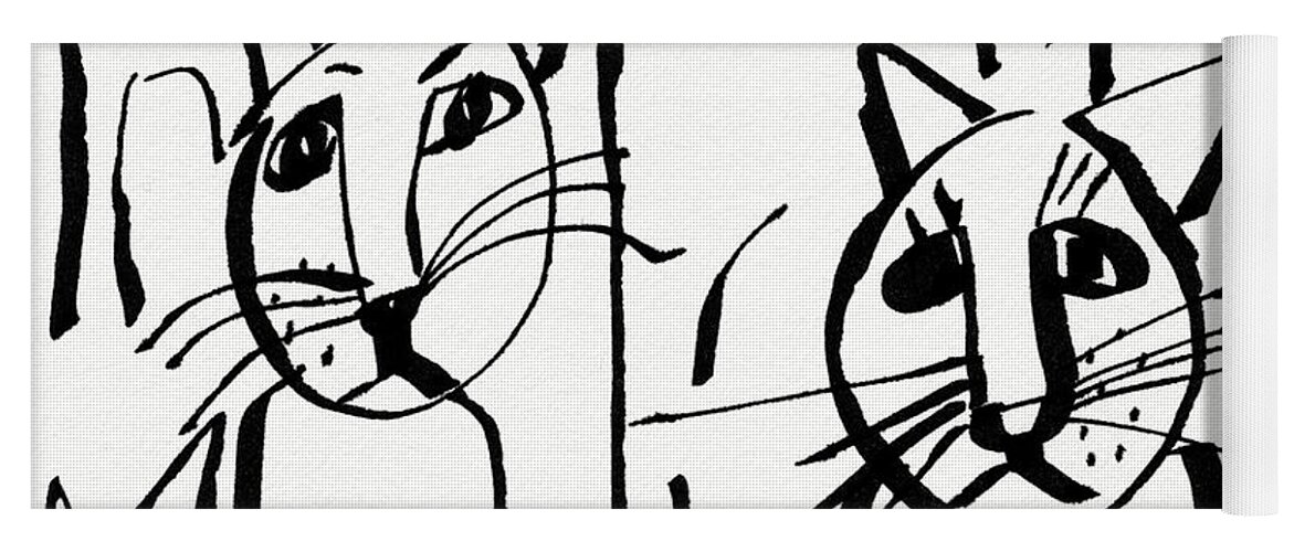 Cats Yoga Mat featuring the drawing Curious Cats- Art by Linda Woods by Linda Woods