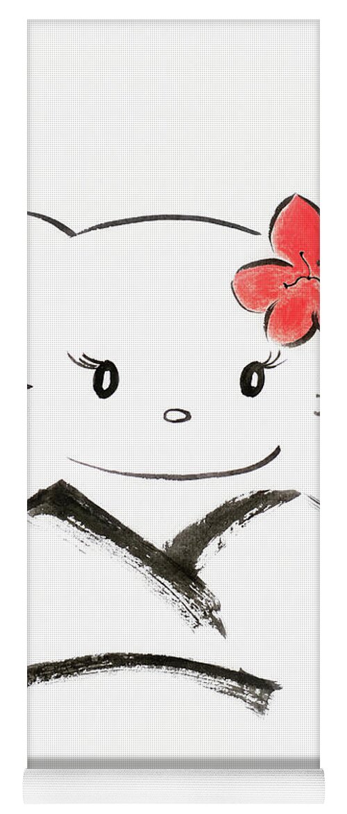 Happily giggling Hello kitty with a red bow, Japanese kawaii cartoon  character inspired sumi-e illus Tapestry by Awen Fine Art Prints - Fine Art  America