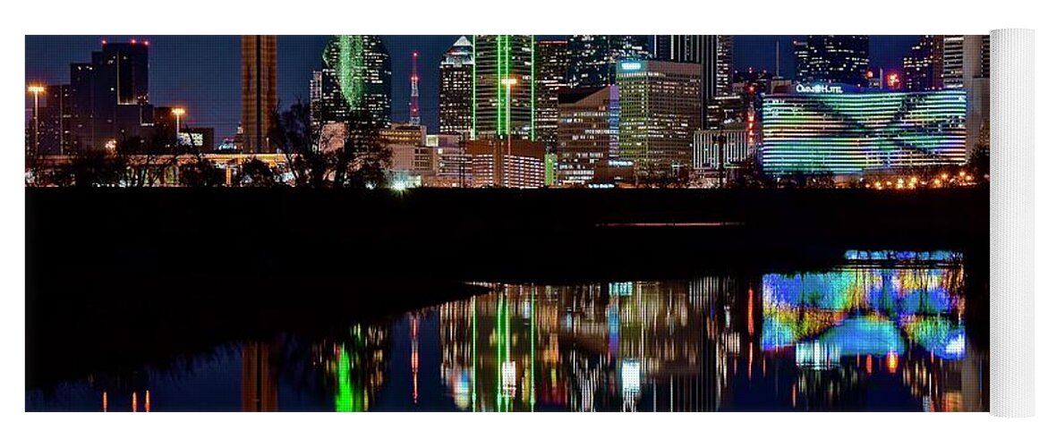 Dallas Yoga Mat featuring the photograph Dallas Reflecting at Night by Frozen in Time Fine Art Photography