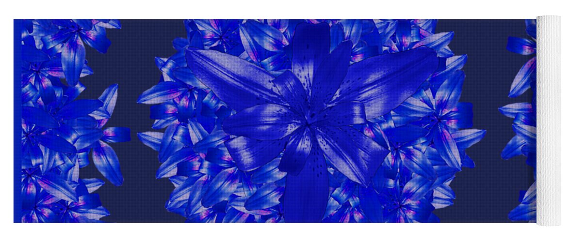 Dark Blue Yoga Mat featuring the digital art Dark Blue Floral for Home Decor by Delynn Addams