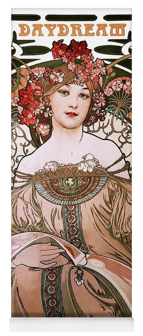 Daydream Yoga Mat featuring the painting Daydream by Alphonse Mucha White Background by Rolando Burbon