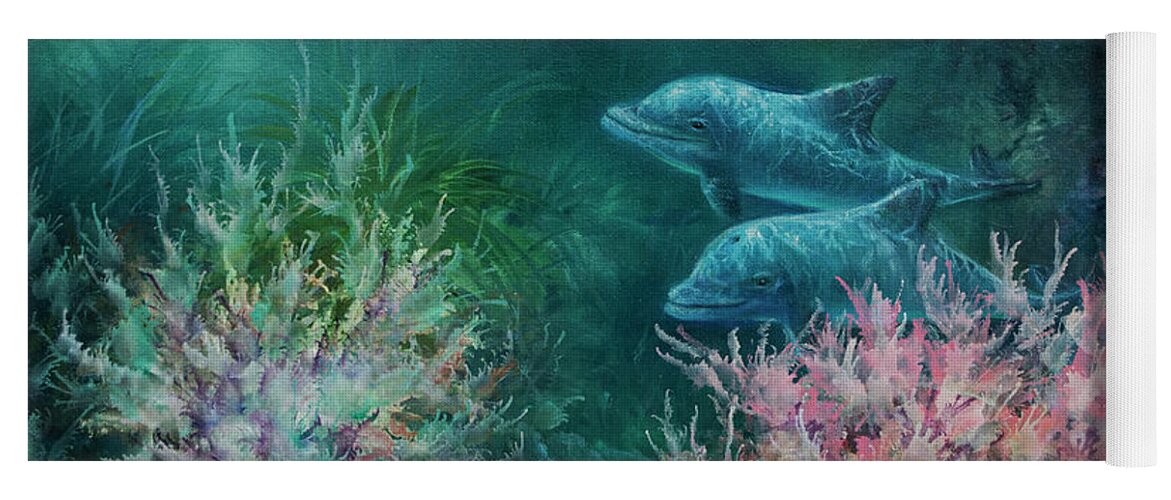 Dolphins Yoga Mat featuring the painting Deep Sea Dolphins by Lynne Pittard