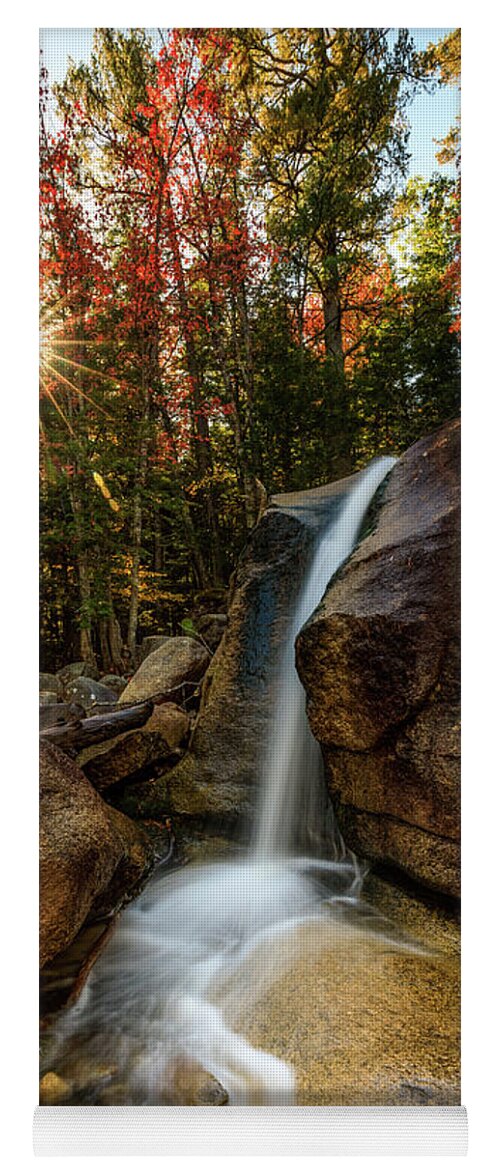 Waterfall; New Hampshire; New England; Diana's Baths; Fall; Falls; Sunstar; Trees; Sunrise; Long Exposure; Motion; Rocks; Flow; Mood; Autumn; Leaves; Colors; Rob Davies; Photography Yoga Mat featuring the photograph Diana's Baths by Rob Davies