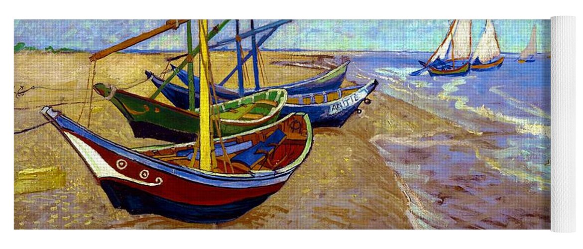Vincent Willem Van Gogh Yoga Mat featuring the painting Digital Remastered Edition - Fishing Boats on the Beach at Saintes-Maries by Vincent van Gogh