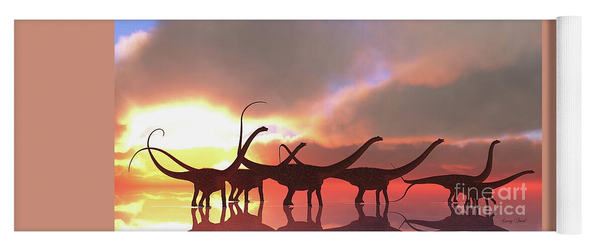 Diplodocus Yoga Mat featuring the digital art Diplodocus Dinosaur Reflection by Corey Ford