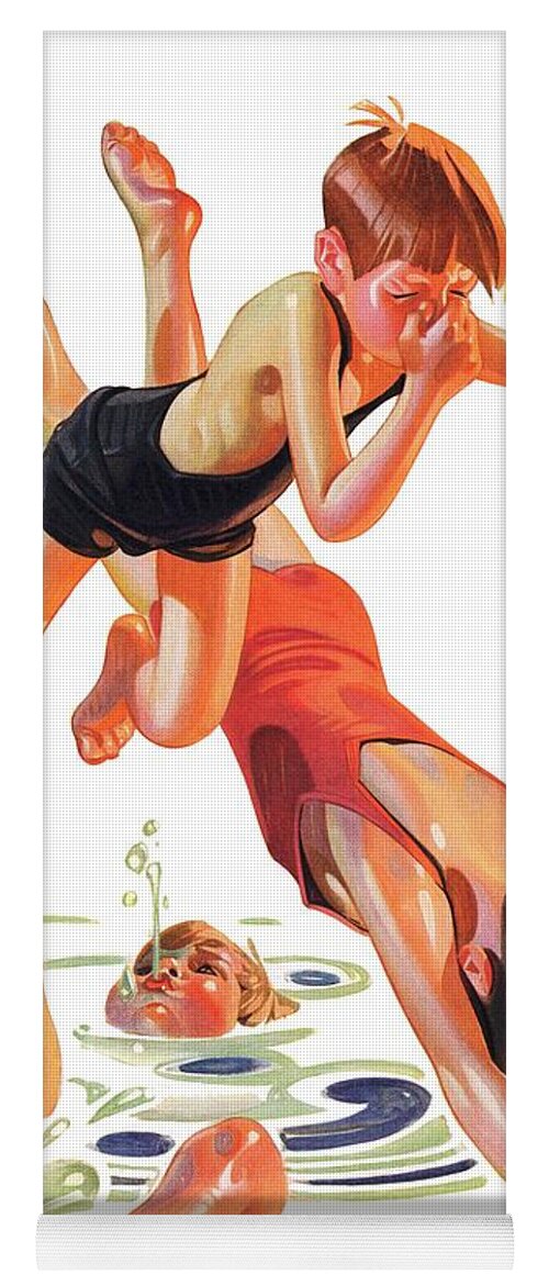 Boys Yoga Mat featuring the drawing Diving In by J.c. Leyendecker