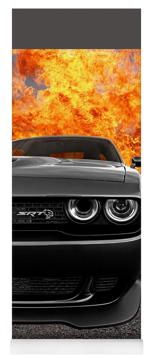 Dodge Yoga Mat featuring the photograph Dodge Hellcat SRT With Flames by Gill Billington