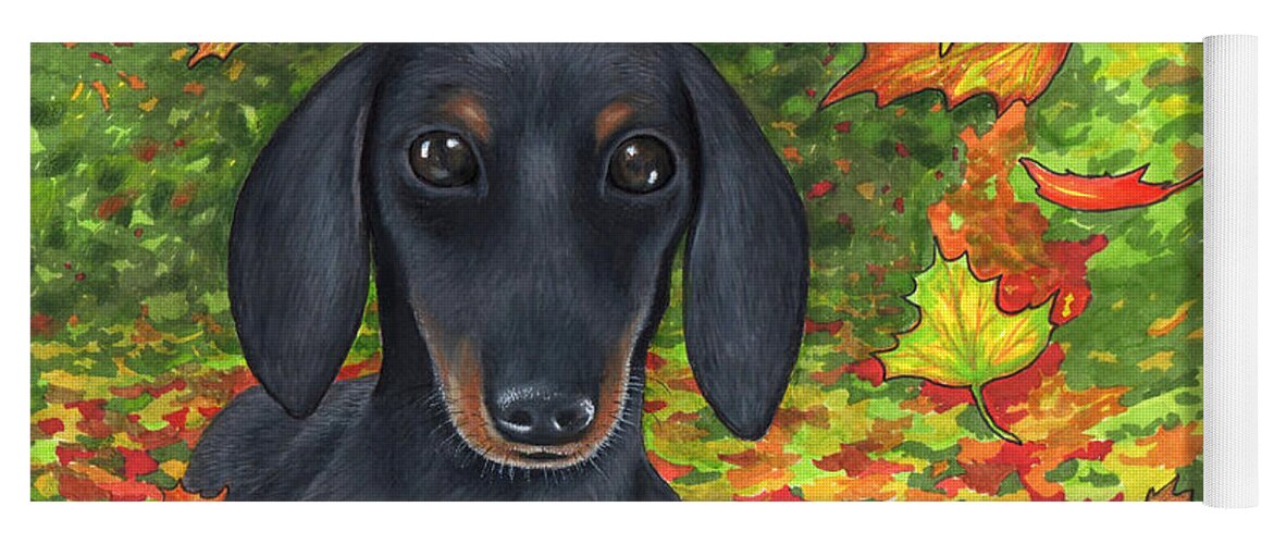 Dog Yoga Mat featuring the painting Dog 142 Dachshund by Lucie Dumas