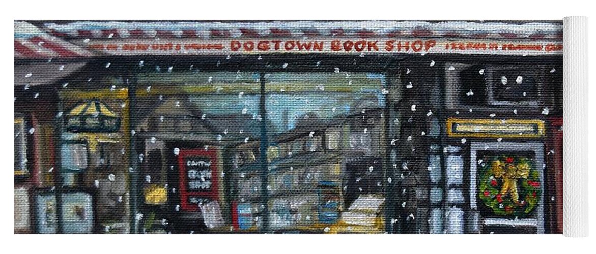 Gloucester Yoga Mat featuring the painting Dogtown Books at Christmas, Gloucester, MA by Eileen Patten Oliver