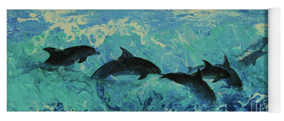 Painting Yoga Mat featuring the painting Dolphins Surf by Jeanette French