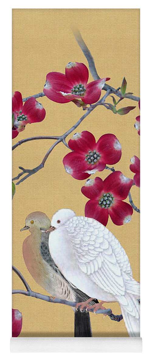 Doves Yoga Mat featuring the digital art Doves In Red Dogwood Tree by M Spadecaller