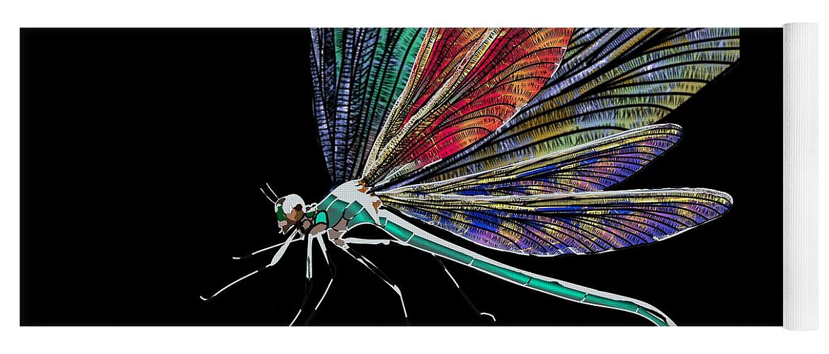 Dragonfly Yoga Mat featuring the drawing DragonFly Multi Wing by Joan Stratton