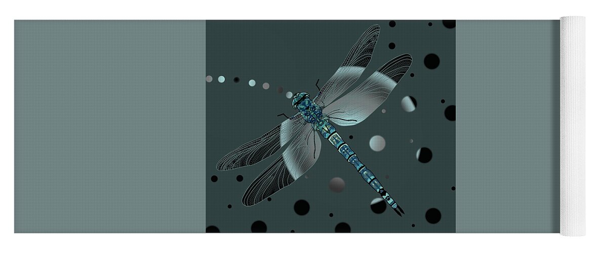 Dragonfly Odyssey Yoga Mat featuring the drawing Dragonfly Odyssey by Joan Stratton