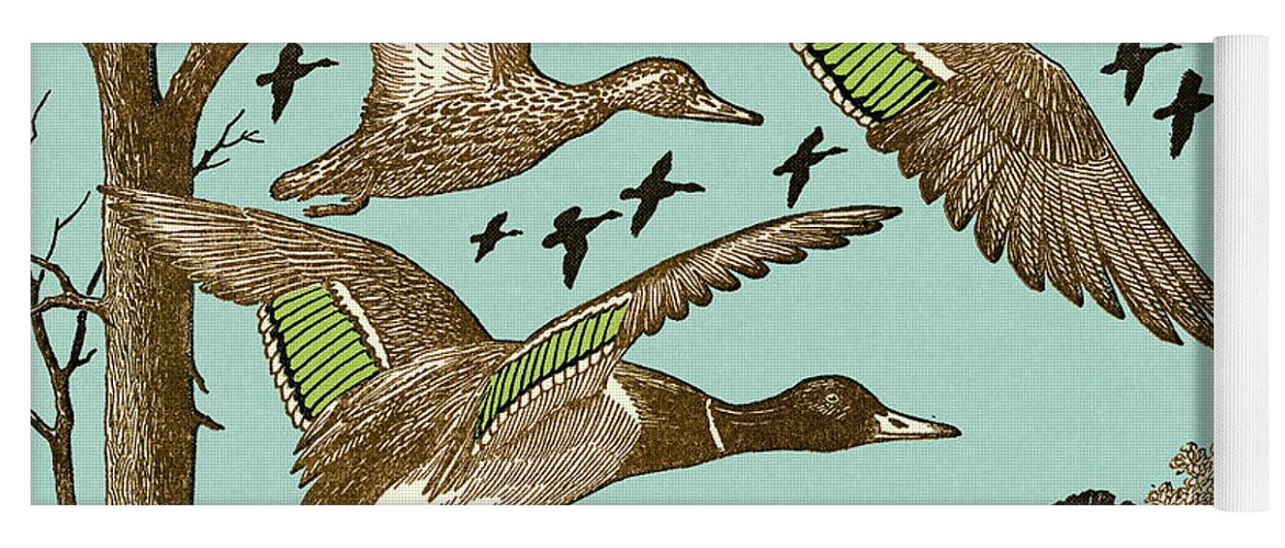 Animal Yoga Mat featuring the drawing Ducks Flying by CSA Images