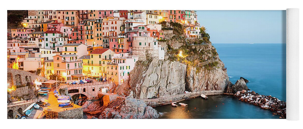 Cinque Terre Yoga Mat featuring the photograph Dusk in Manarola, Cinque Terre, Liguria, Italy by Matteo Colombo