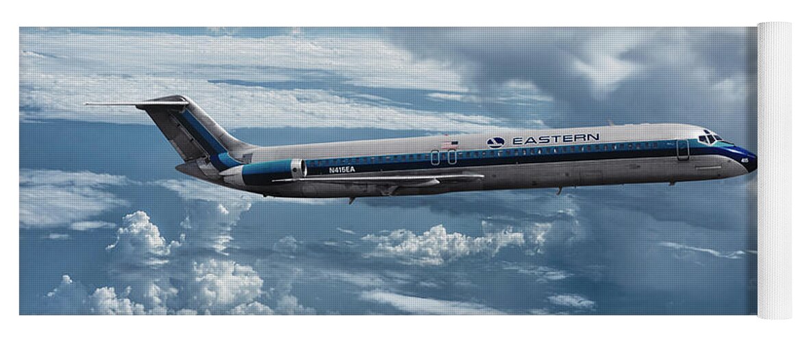 Eastern Airlines Yoga Mat featuring the mixed media Eastern Airlines DC-9 Among the Clouds by Erik Simonsen