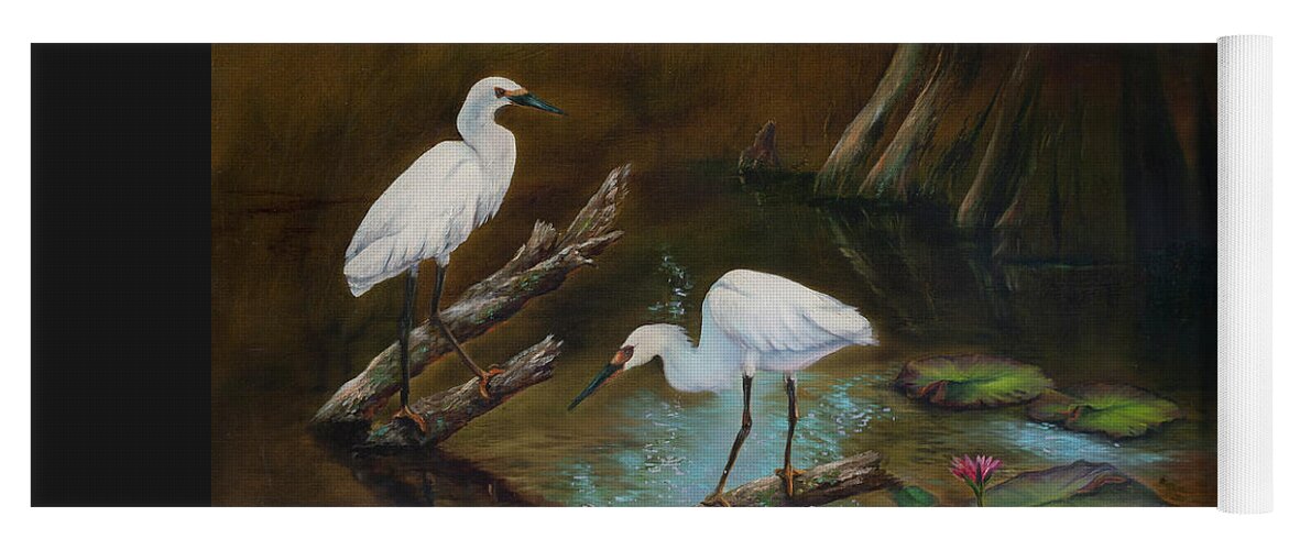Egrets Yoga Mat featuring the painting Two Egrets--Missed Again by Lynne Pittard