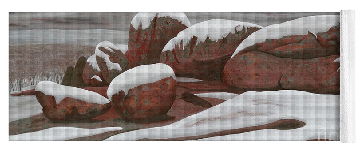 Elephant Rocks Yoga Mat featuring the painting Elephant Rocks winter snow 3 by Garry McMichael