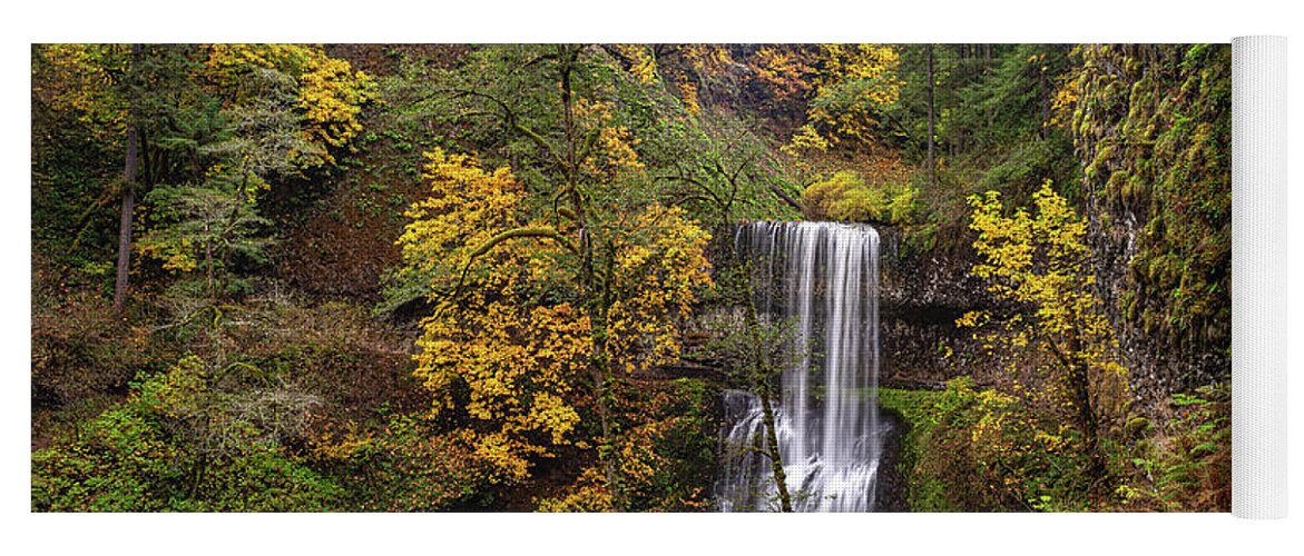 Silver Falls Yoga Mat featuring the photograph Fall colors at the falls by Ulrich Burkhalter