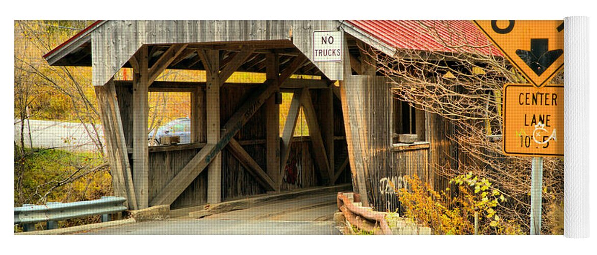 Powerhouse Covered Bridge Yoga Mat featuring the photograph Fall Colors At The Power House Covered Bridge by Adam Jewell