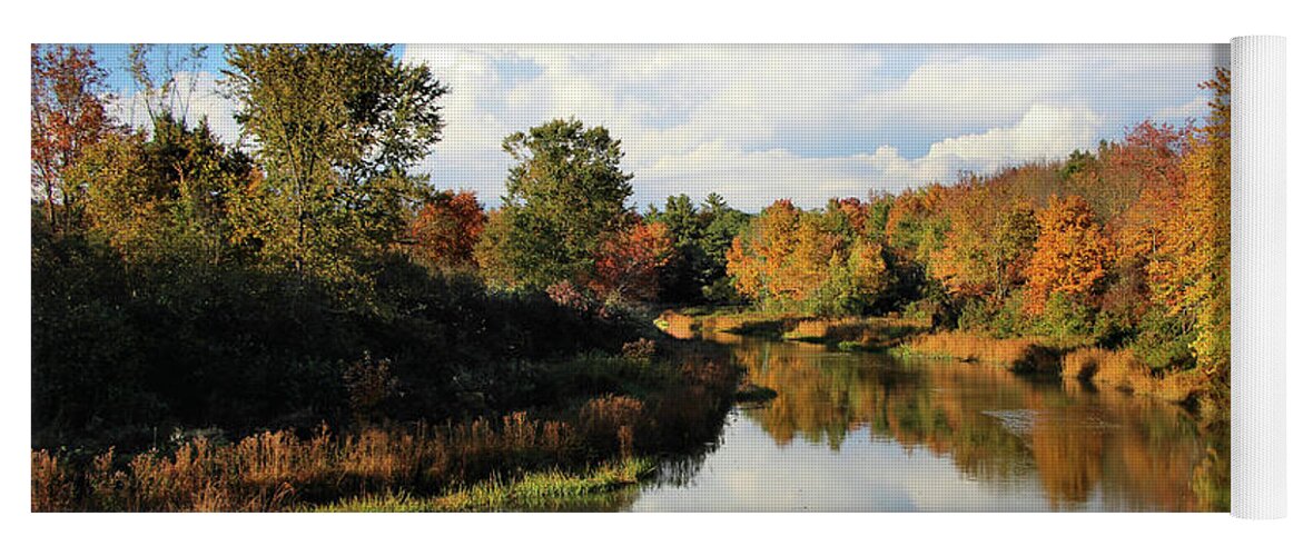 Landscape Yoga Mat featuring the photograph Fall Reflections On Upper Sabattus River by Sandra Huston
