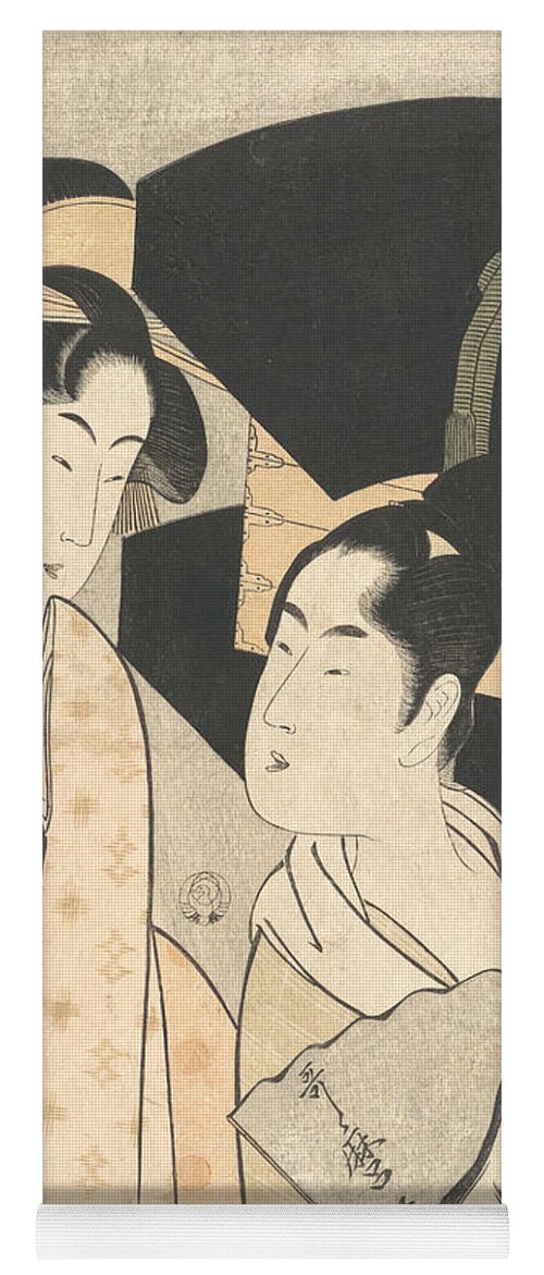 19th Century Art Yoga Mat featuring the relief Fan Vendor by Kitagawa Utamaro