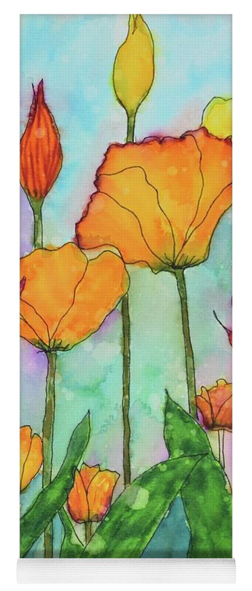 Barrieloustark Yoga Mat featuring the painting Fanciful Tulips by Barrie Stark