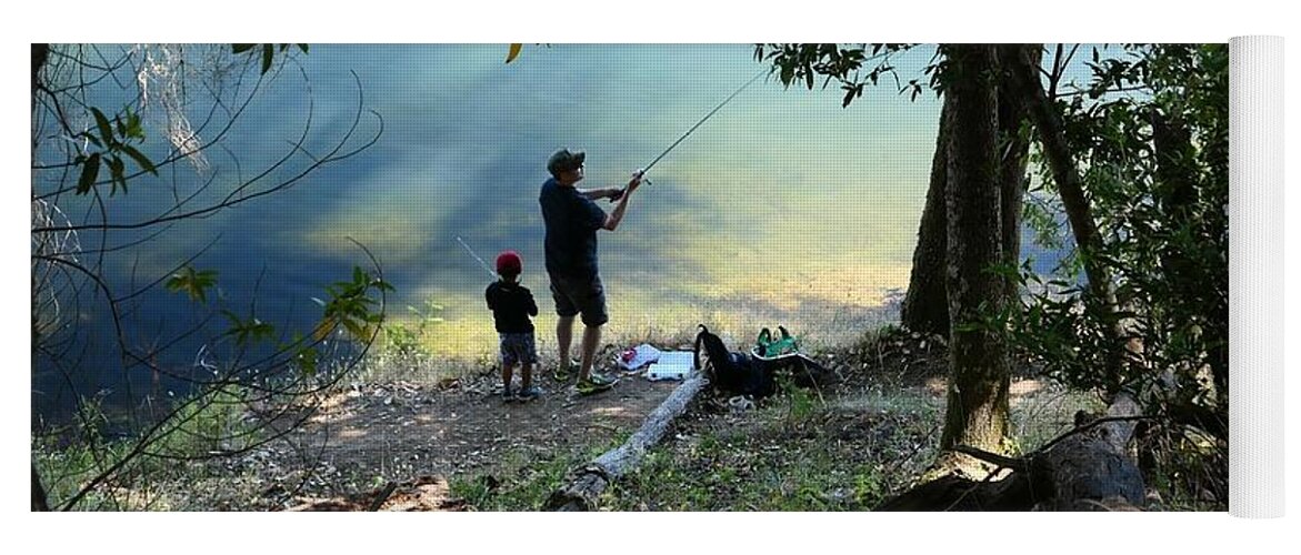 Fishing Yoga Mat featuring the photograph Father and Son Fishing by John Parulis